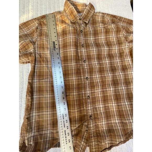 Carhartt Men's Button-Down Shirt Short Sleeve Pocket Plaid Large Brown White - Picture 7 of 7